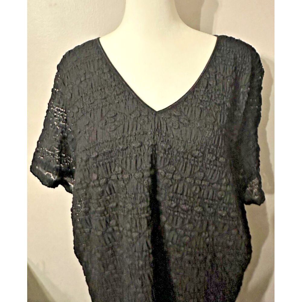 Worthington Women Stretch Short Sleeve Top Size‎ 2X V Neck Sheer Sleeve Textured